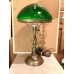 Настольная лампа с зелёным плафоном, латунное давлёное основание