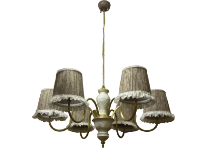 Основание подвесного светильника "Гусевъ №238" с фарфоровыми декортивными проставками на цепи, латунь, Е-27*6, D=650мм, латунь
