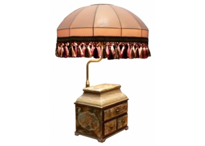 Настольная лампа "Гусевъ №248" "Старый ларец", Е-27, латунь, дерево, роспись